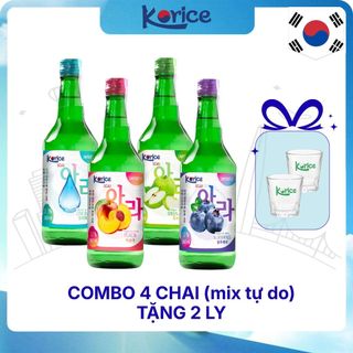 COMBO 4 chai Soju Korice Hàn Quốc TẶNG 2 ly Korice – Mix vị tự do