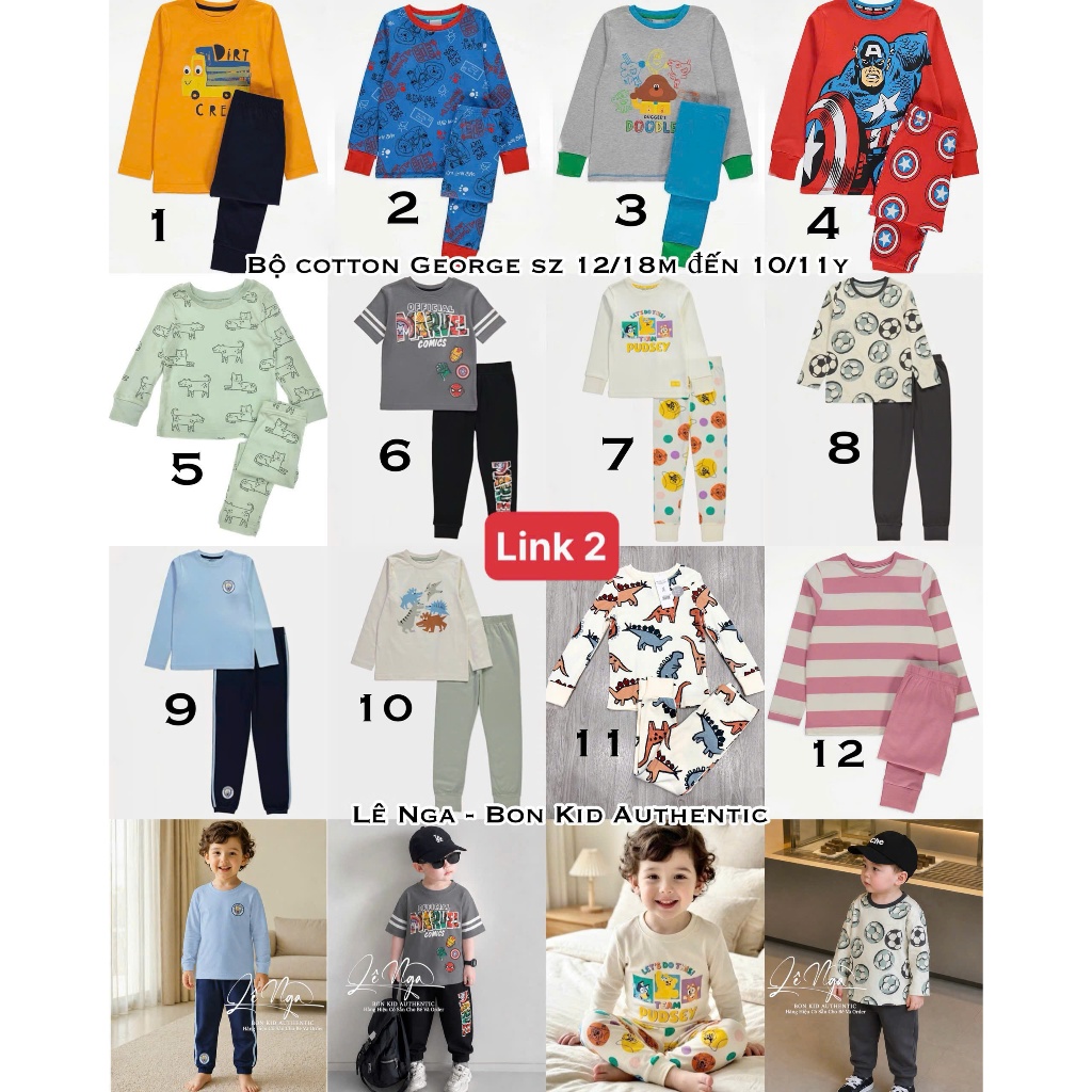 [Link 2] Bộ cotton George sz 4-5y đến 9-10y