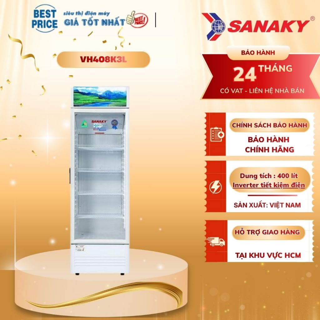 VH-408K3L Tủ mát Inverter Sanaky – 400L, 1 cánh kính, tiết kiệm điện, chống đọng sương | VH-408K3L