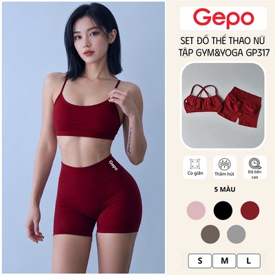 GEPO Set Đồ Thể Thao Nữ Áo Bra 2 Dây Kèm Quần Short Lưng Chữ V Tôn Dáng Thấm Hút Mồ Hôi TậpGym GP317