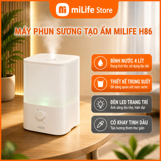 Máy Phun Sương miLife H86/ H88 | Máy Tạo Ẩm Dung Tích Lớn 4L | Phun Sương 300ml/h | Có Đèn Ngủ