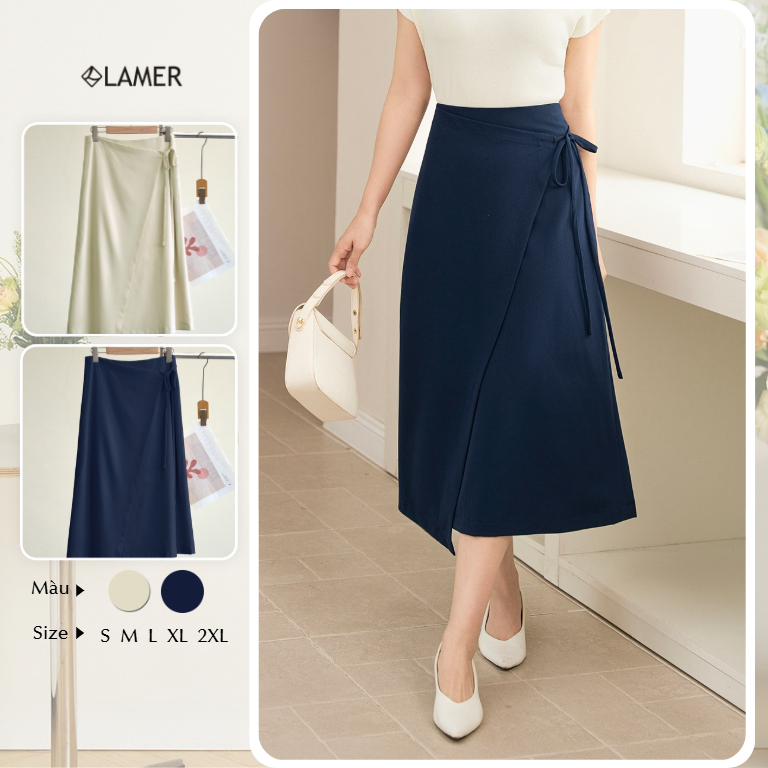 Chân Váy Dáng A Dài LAMER FASHION, Chân Váy Công Sở Cách Điệu Phối Nơ O62I26Q011