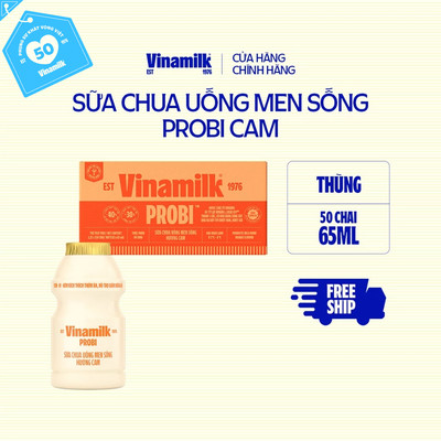 [CHỈ GIAO HCM+HN] Thùng 50 chai Sữa chua uống men sống Vinamilk hương cam Probi Pedia+ - chai 65ml