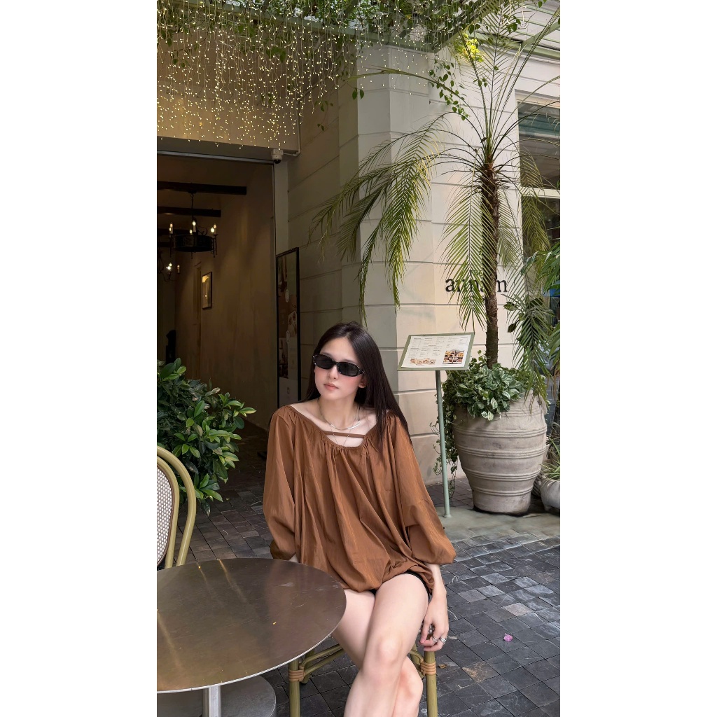 Áo Linen Dáng Phồng Dây Ngang - A118