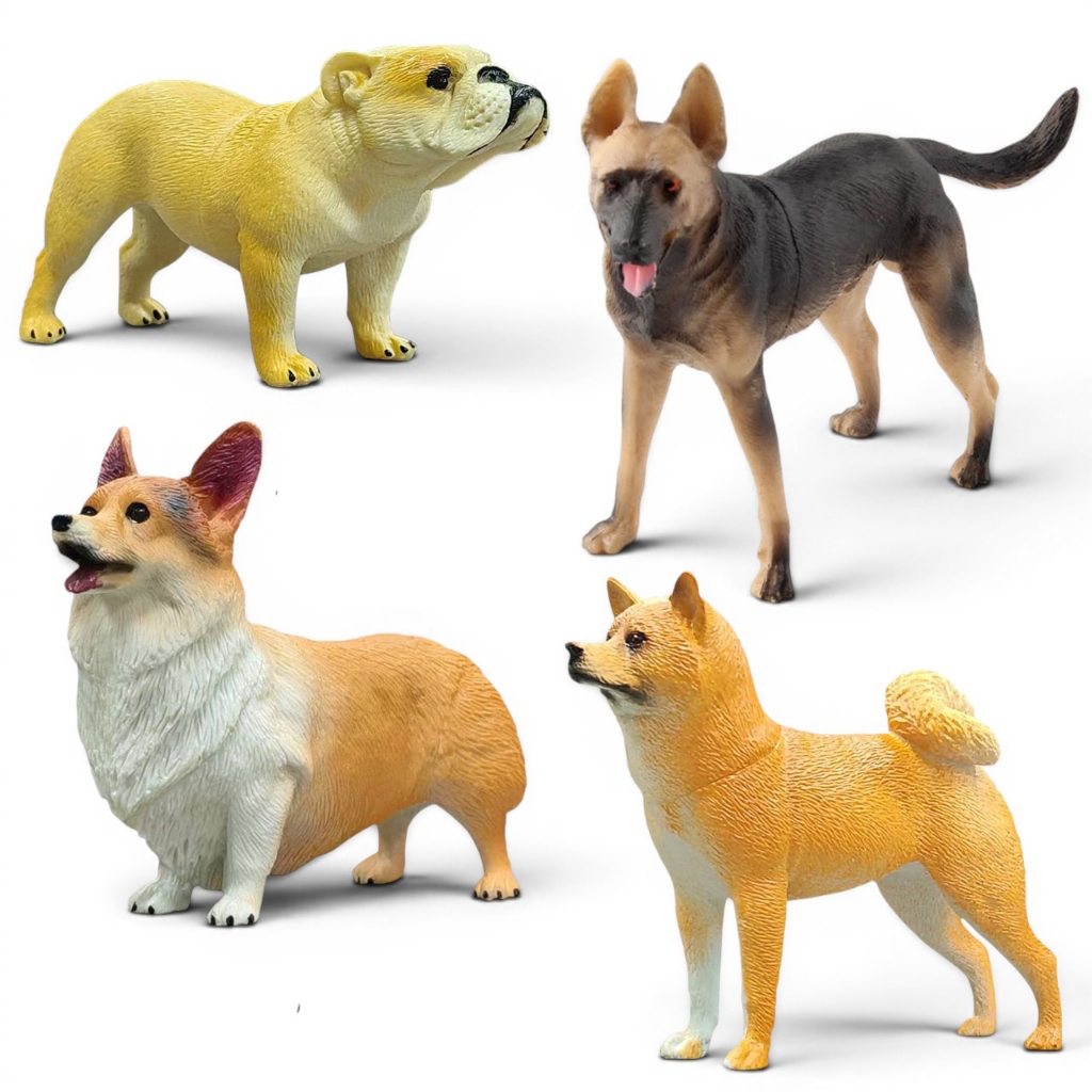 🐶 Combo 4 Mô Hình Chó Cảnh Mini PVC Bulldog Becgie Đức Corgi Akita Shiba Trang Trí Sưu Tầm