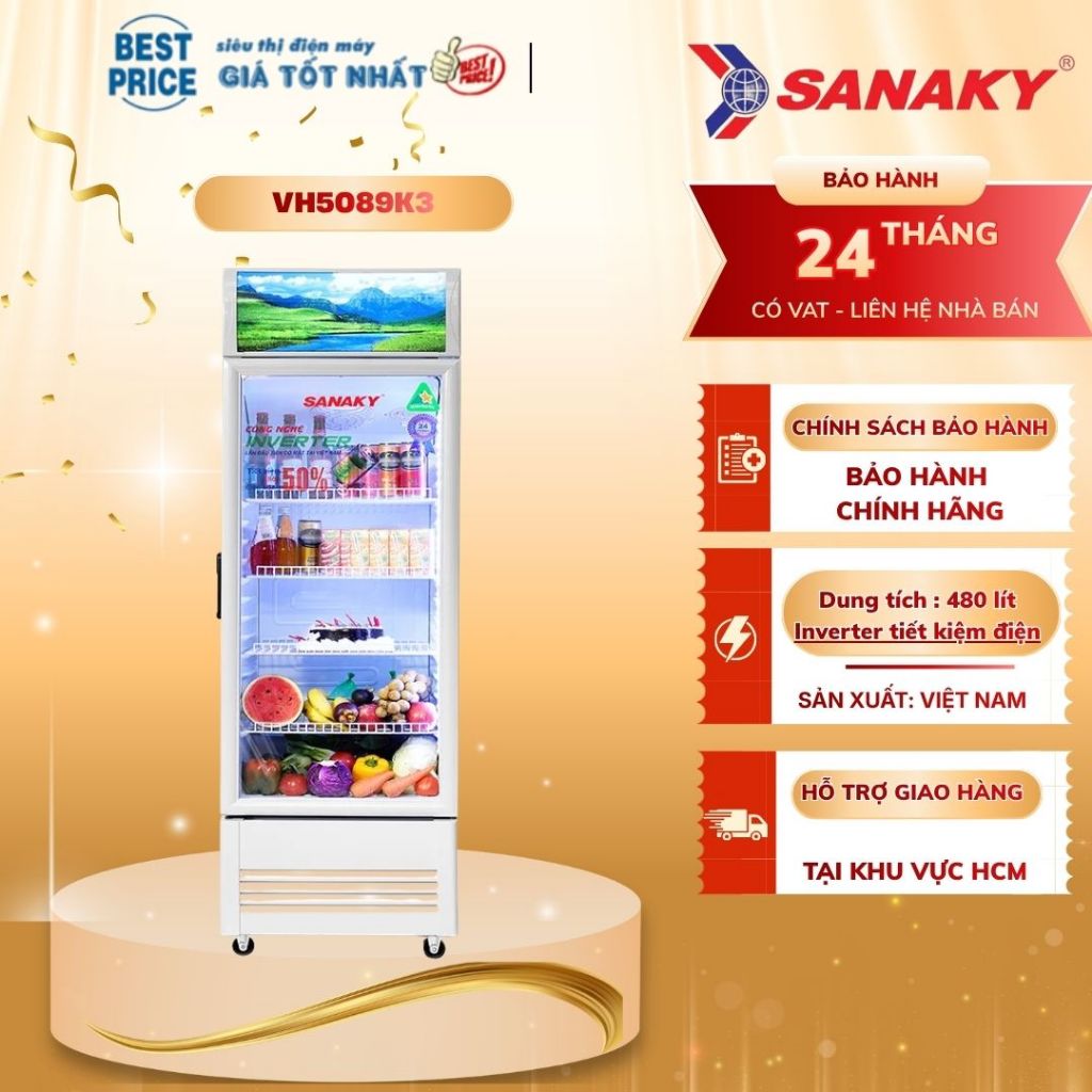 VH-5089K3 Tủ mát Sanaky 480L - 1 cánh kính, Inverter, không đọng tuyết | VH5089K3