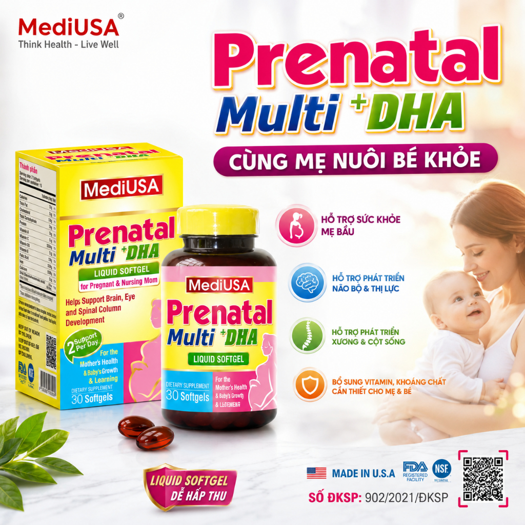 MediUSA PRENATAL MULTI+ DHA HỖ TRỢ DINH DƯỠNG CHO MẸ BẦU