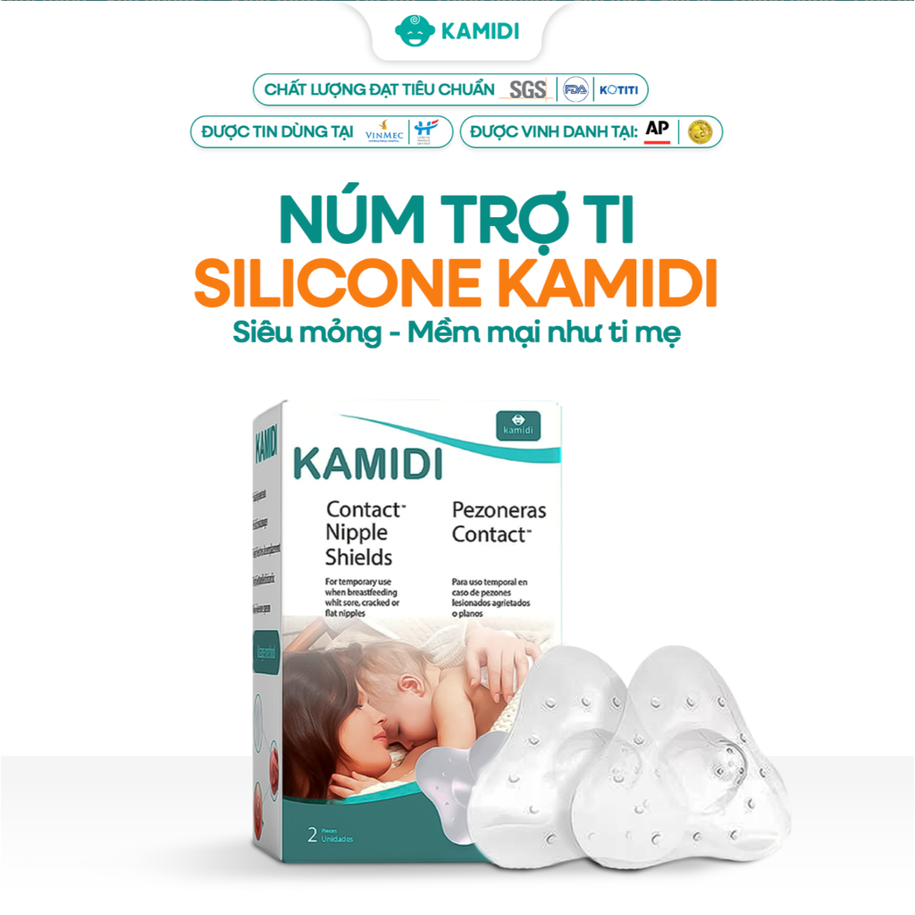 (Hỏa tốc HCM) Núm Trợ Ti Kamidi Chất Liệu Silicone Mềm Mại – Hỗ Trợ Bé Bú, Bảo Vệ Đầu Ti Nhạy Cảm