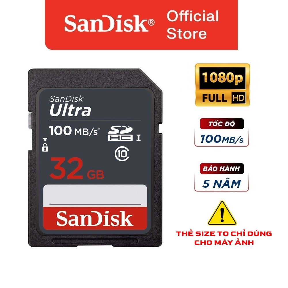 Thẻ Nhớ SD SanDisk Ultra 32GB 100MB/s UHS-I Chính Hãng (Mã GN3) - Thẻ SD To Chuyên Dụng Cho Máy Ảnh,