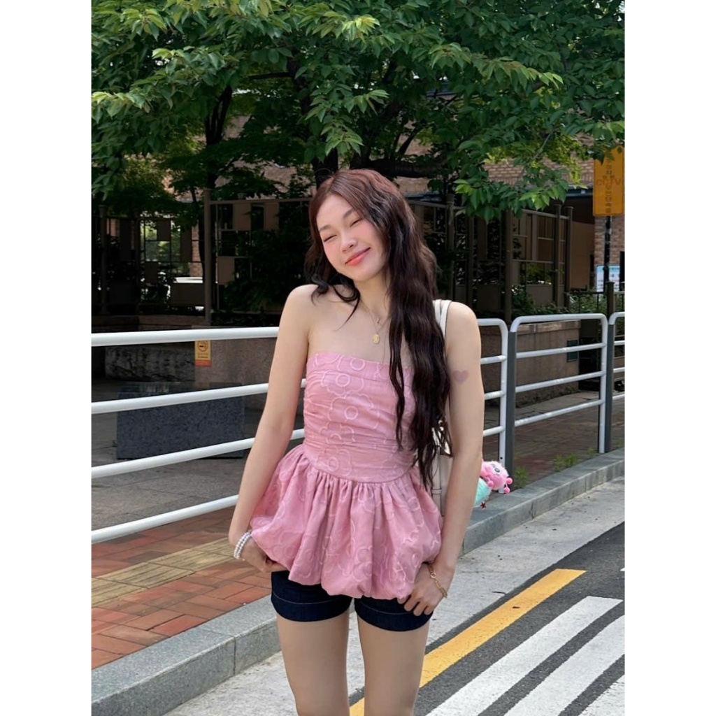 SUNDEI | Áo cúp ngực tùng bí vải tơ hoa- Eugene Top