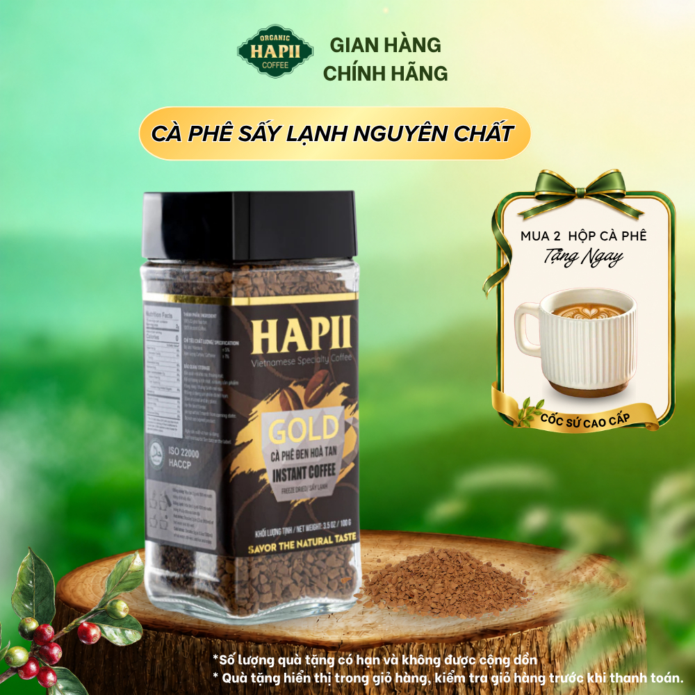 Cà Phê Hoà Tan Sấy Lạnh Robusta Cao Cấp 100g - Cafe ủ lạnh, cold brew, dùng liền| Hapii Coffee