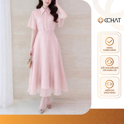 Set Đồ Nữ 𝐂𝐂𝐇𝐀𝐓 Dáng Xòe Curiou Smooking Cầu Vai Áo Chất Liệu Tơ Mềm Mại 16BNV2028XT