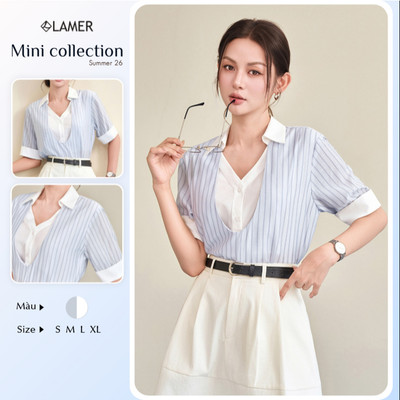 Áo Sơ Mi Nữ LAMER FASHION Dáng Suông Áo Kiểu Công Sở Phối Cổ Sơ Mi V61H26H067