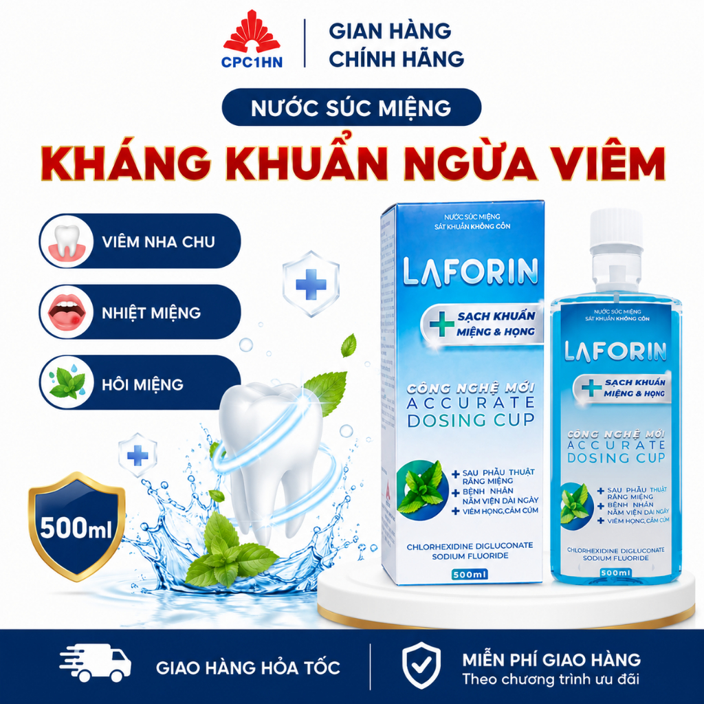 Nước súc miệng sát khuẩn LAFORIN Chlorhexidin Phòng Ngừa Bệnh Răng Miệng chai 500ml - Antibacterial 