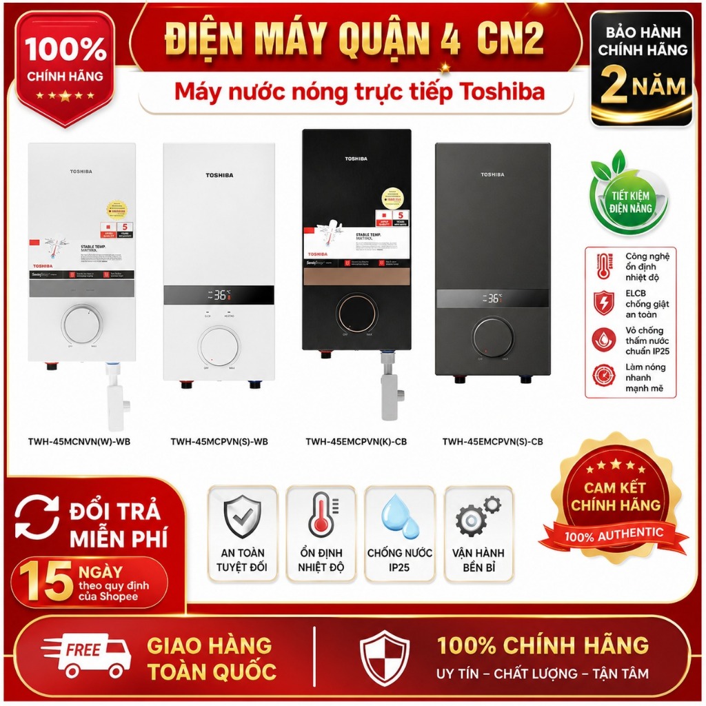 Máy Nước Nóng Trực Tiếp Toshiba TWH-45MCNVN(W)-WB | TWH-45MCPVN(S)-WB | TWH-45EMCPVN(K)-CB | TWH-45E