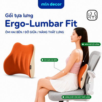 Gối Tựa Lưng Ergo-Lumbar Fit Memory Foam Mịn Decor, Nâng Đỡ Lưng Hỗ Trợ Cột Sống