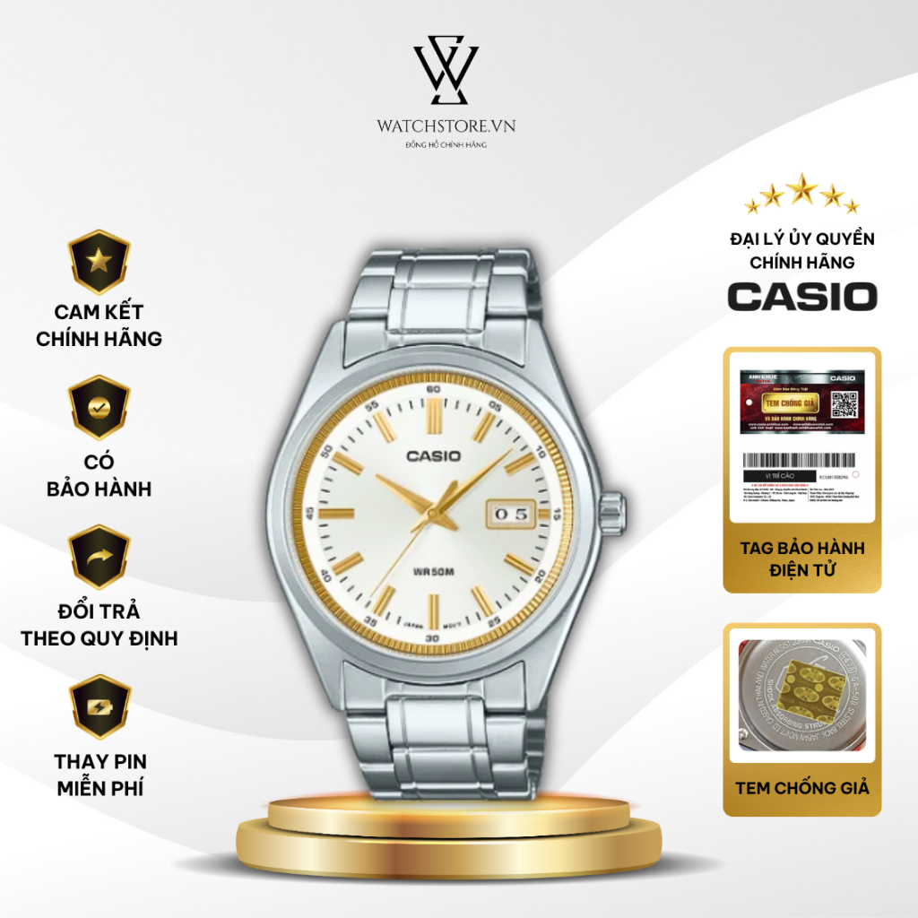 Đồng Hồ Nam Casio MTP-B180D-7AVDF Kính Khoáng 41mm Dạ Quang Dây Kim Loại Chống Nước 5ATM Chính Hãng