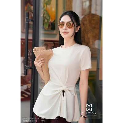 Áo Thun Cách Điệu Nữ MY WAY Chiết Eo Buộc Nơ Sang Chảnh  1MAT9154