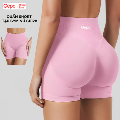 GEPO Quần short đùi nữ tập gym yoga cạp cao 7cm vải dệt kim 10% Elastane co giãn 4 chiều thoáng khí GP128