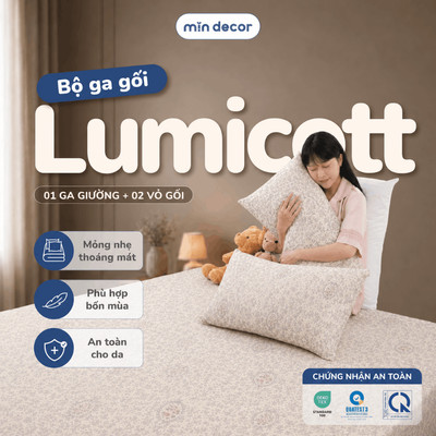Bộ Ga Gối Lumicott Mịn Decor, Bộ Grap Nệm Trải Giường Vỏ Gối 3 Món Dùng 4 Mùa Thoáng Khí