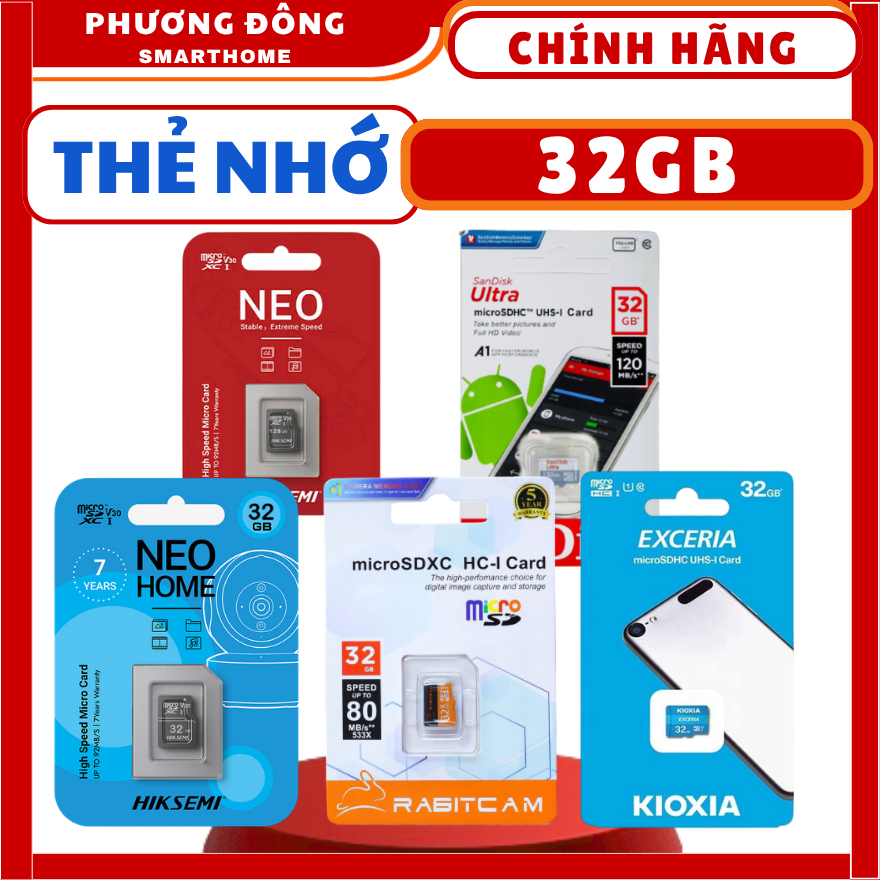 THẺ NHỚ 32GB HIKVISION, RABITCAM, KIOXIA, SANDISK CHUYÊN DÙNG CHO CAMERA WIFI, CAMERA IP - CHÍNH HÃNG BẢO HÀNH 5 NĂM