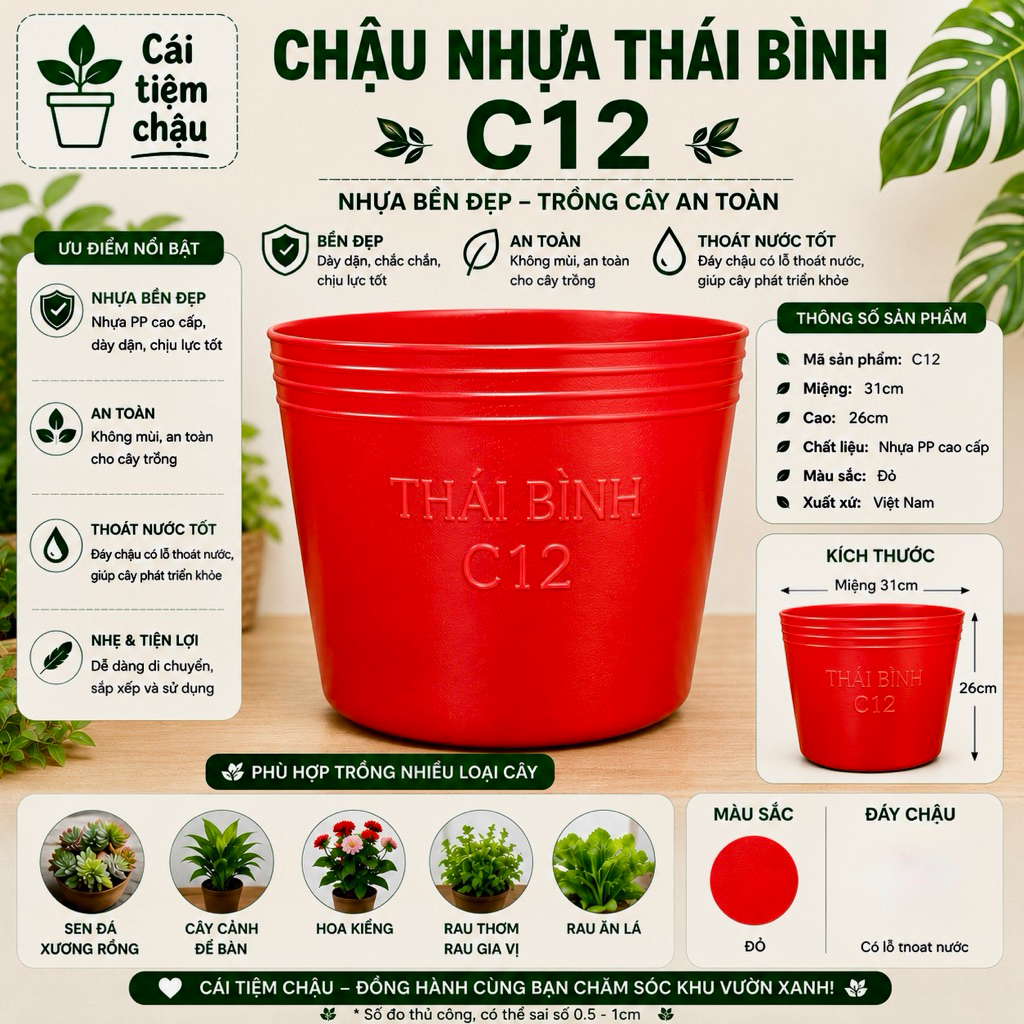 Chậu Nhựa Mềm C12 Đỏ | Bầu ươm cây C12 màu đỏ [31x26]
