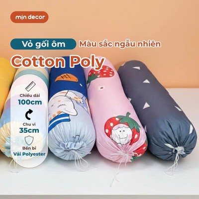 Vỏ Ôm Cotton Poly Mịn Decor, Áo Gối Ôm Dây Rút, Kích Thước 35x100cm