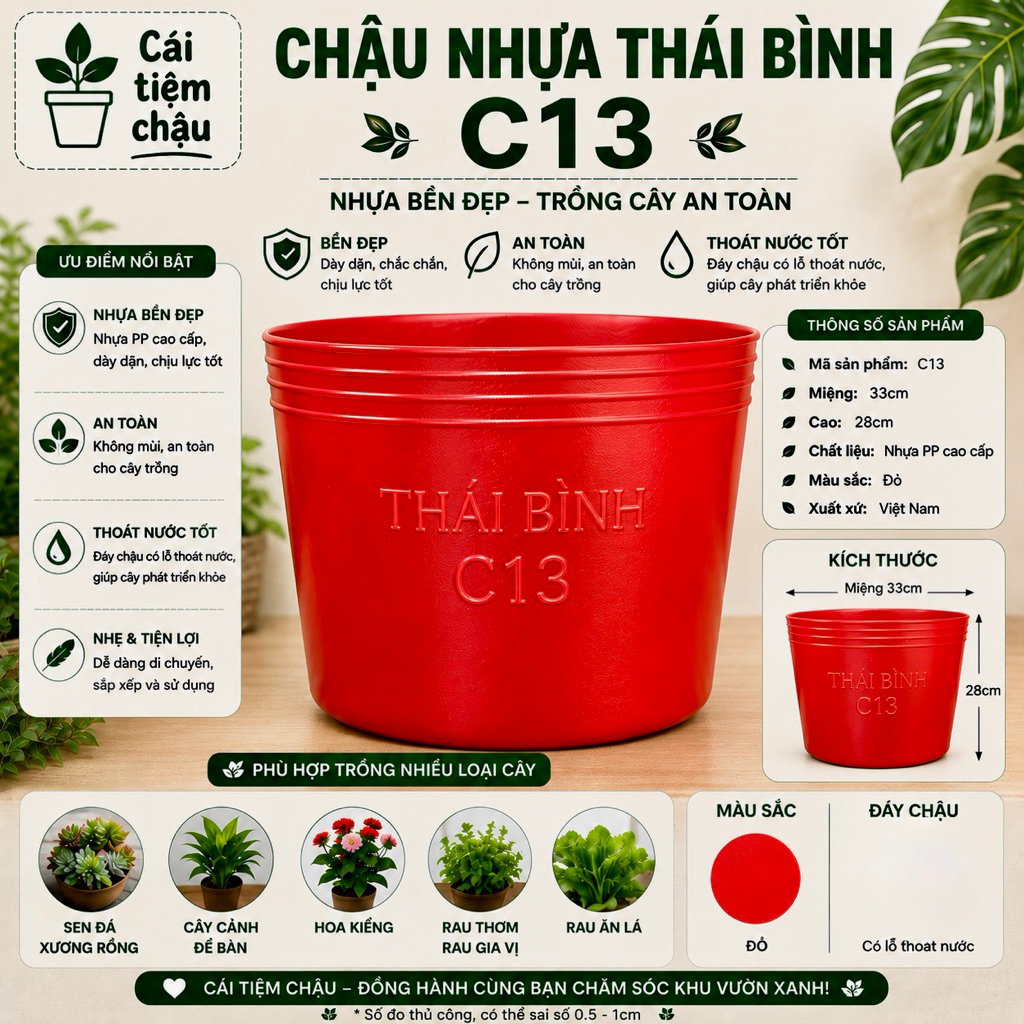 Chậu Nhựa Mềm C13 Đỏ | Chậu Nhựa Ươm Cây C13 Màu Đỏ [33x28]