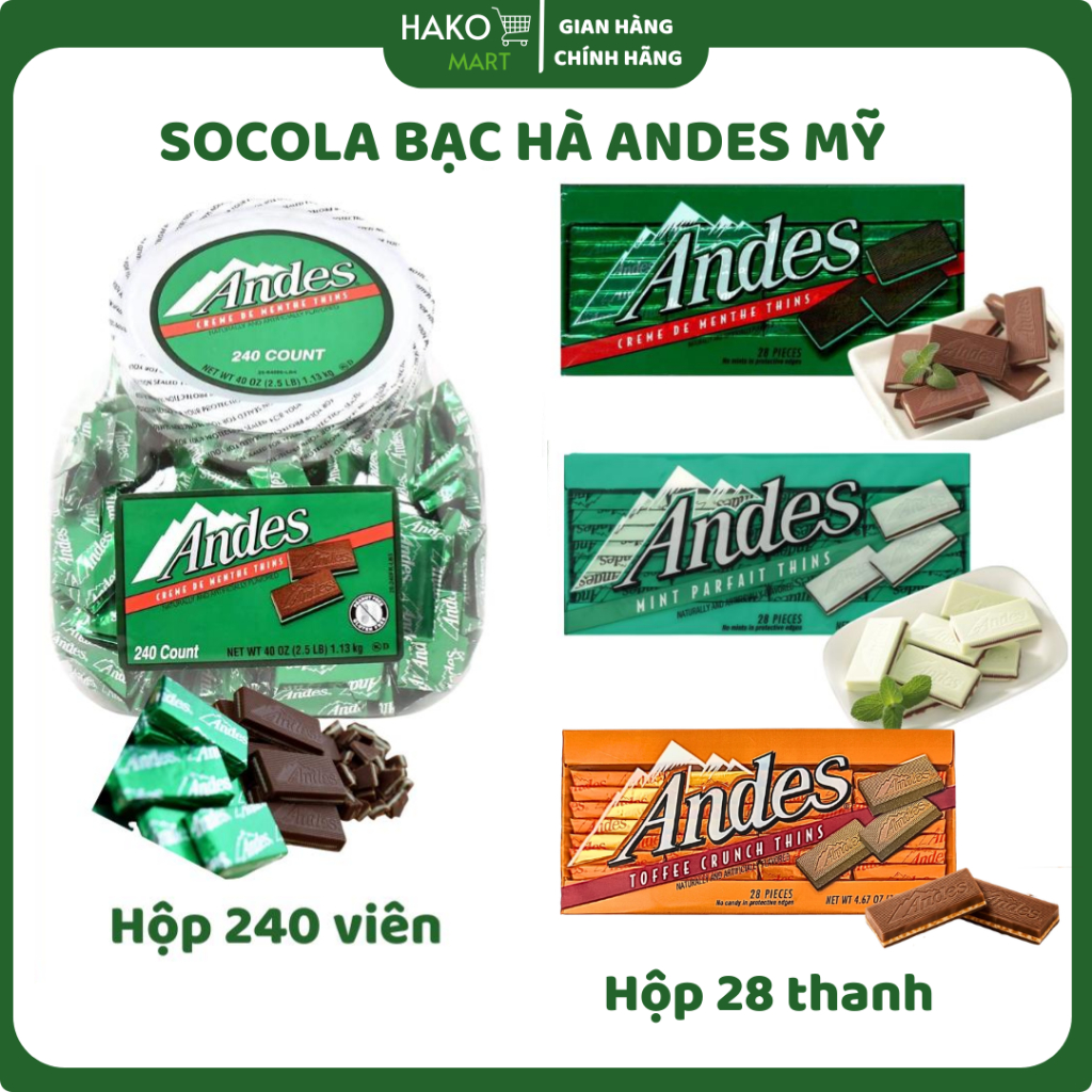 Socola Bạc Hà Andes Mỹ Hộp 28 Và 240 Thanh
