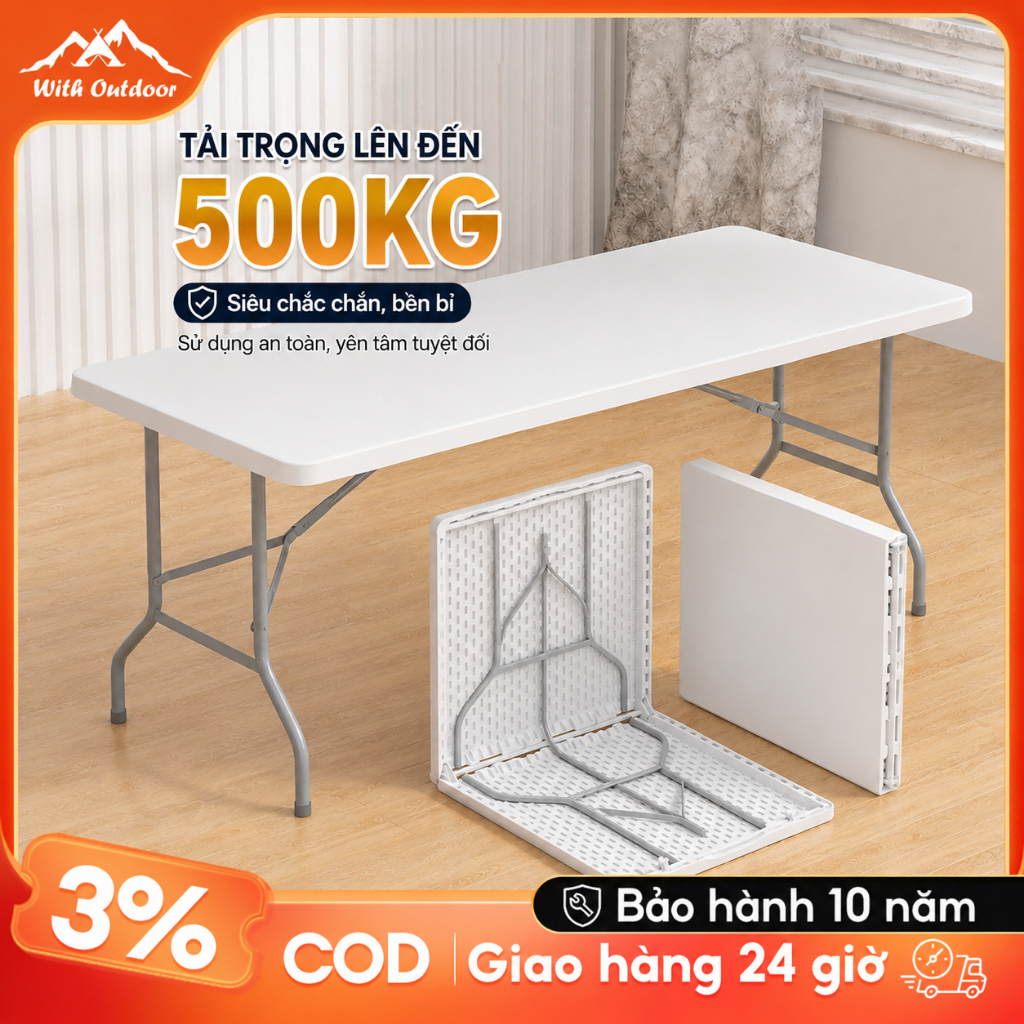 Bàn Gấp Gọn Ngoài Trời,bàn cắm trại, bàn dã ngoại 180x70x74cm, di động, đi làm, sử dụng tại nhà.