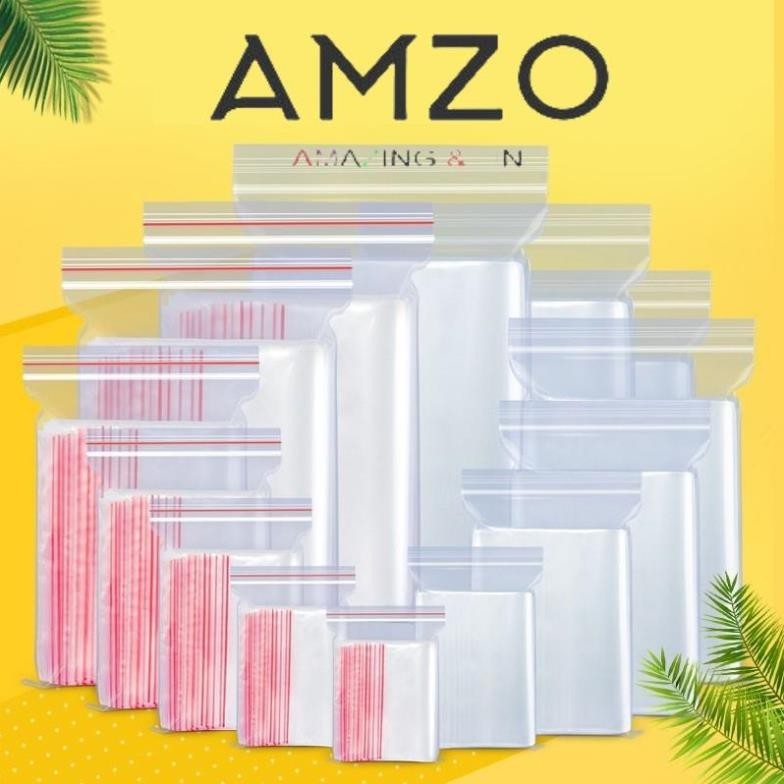 Amzo (100gr/ 500gr) túi zíp/ zipper chỉ đỏ loại tốt, dày dặn, chắc chắn (có đủ size lựa chọn)