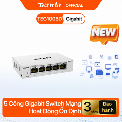 Tenda TEG1005D Switch Mạng Gigabit 5 Cổng Bộ Chia Mạng Ethernet Plug & Play Chống Sét 4KV