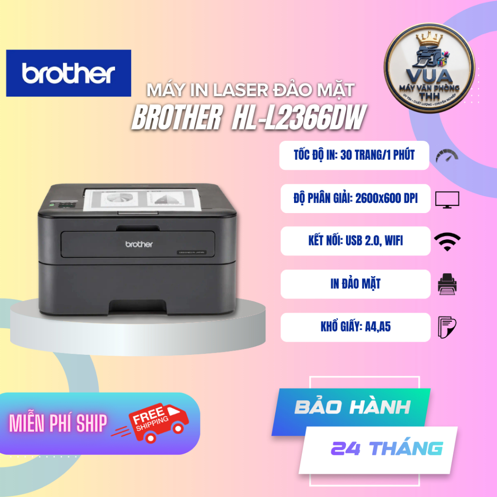 Máy in laser đen trắng Brother HL-L2366DW (A4/A5/ Đảo mặt/ USB/ LAN/ WIFI)
