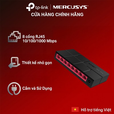 [Switch 8 Cổng] Tốc Độ Cao - Mercusys MS108G | Switch 8 Cổng Gigabit Lên Tới 1000Mbps, Dễ Dùng, Mượt Mà