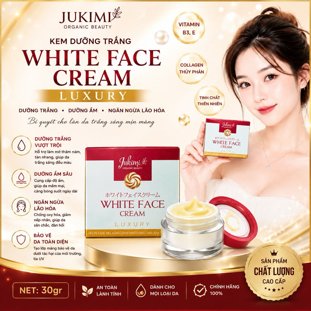 Kem Nám Jukimi Organic Beauty White Face Cream Luxury Dưỡng trắng da 30g