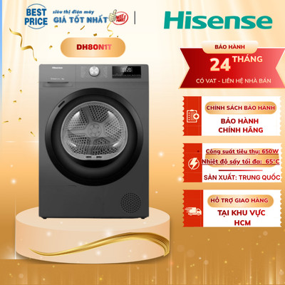 DH80N1T | Máy sấy quần áo bơm nhiệt Hisense 8kg DH80N1T sấy nhanh 30 phút, model 2025