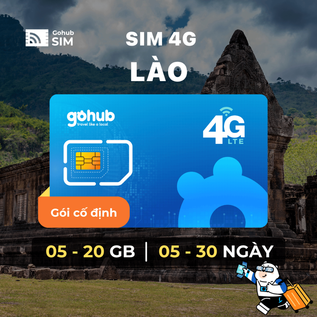 SIM 4G Lào du lịch gói cố định (05-30 ngày) - Gohub tặng kèm que chọc SIM