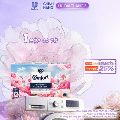 Giấy Thơm Comfort Hương Mẫu Đơn Và Hoa Hồng Ohara 40 tờ, Dành Cho Máy Sấy Quần Áo, Tủ Quần Áo