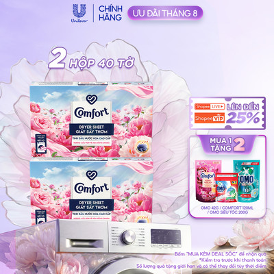 Combo 2 Hộp Giấy Thơm Comfort Hương Mẫu Đơn Và Hoa Hồng Ohara 40 tờ/hộp, Dành Cho Máy Sấy Quần Áo, Tủ Quần Áo