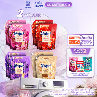 Comfort Nước Xả Vải Hương Nước Hoa Lưu Hương Đến 100 Giờ - Combo 2 túi 3.7L