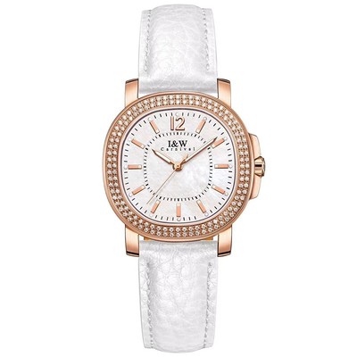 Đồng hồ nữ chính hãng I&W Carnival 55896L-D3 mặt vuông trắng,Kính chống xước,Chống nước30m,Máy điện tử(pin),dây da