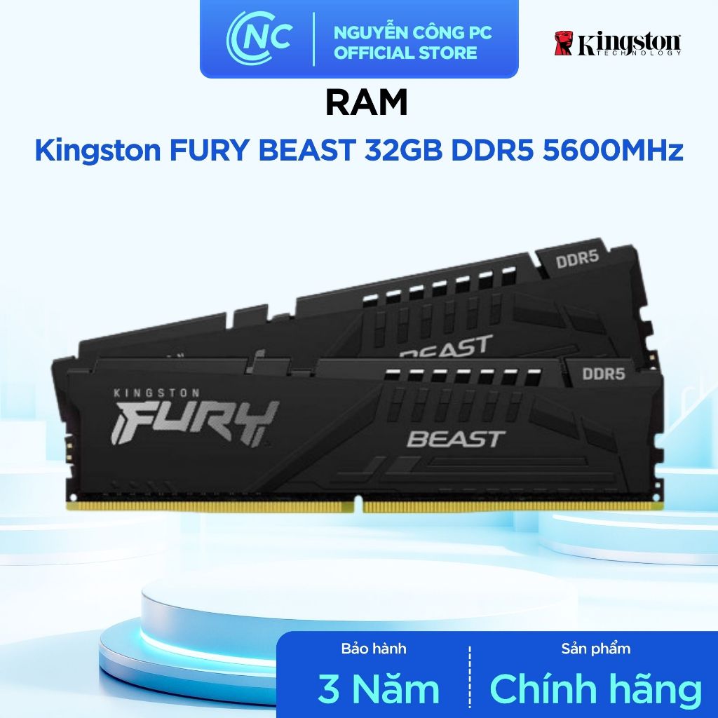 RAM Kingston Fury Beast 32GB DDR5 5600MHz - 2x16GB - BH 36 tháng