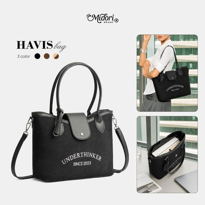 Túi Xách HAVIS Tote Vải Da Lộn Phối PU Đựng Laptop Đi Làm Học Du Lịch Thời Trang Nam Nữ | M STUDIO
