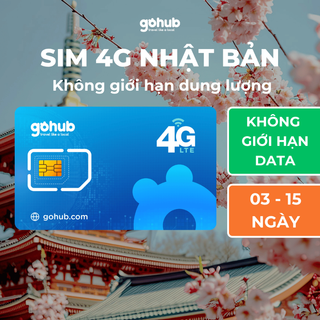 SIM 4G Nhật Bản không giới hạn dung lượng (03-15 ngày) - Gohub tặng kèm que chọc SIM