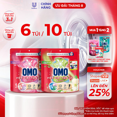 Combo 6/10 túi viên giặt tiện lợi OMO 3 trong 1 (30 viên/50 viên)