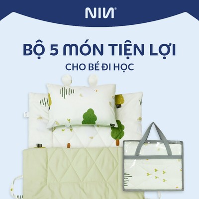 Bộ 5 Món Tấm Trải, Chăn, Gối Cho Bé Đi Học Mầm Non, Tiểu Học NIN House | Chất Liệu Cotton Sateen Thoáng Mát | 70x120cm