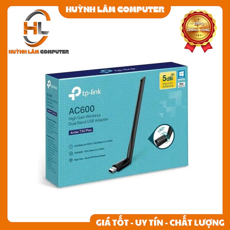 Card mạng không dây USB TP-Link Archer T2U Plus AC600 - Chính Hãng