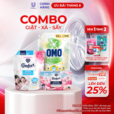 Combo giặt - xả - sấy dịu nhẹ an toàn cho bé