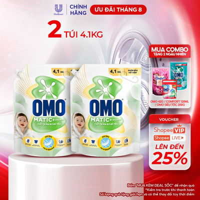 OMO Matic Nước Giặt Cho Quần Áo Bé Yêu – Combo 2 Túi 4,1kg