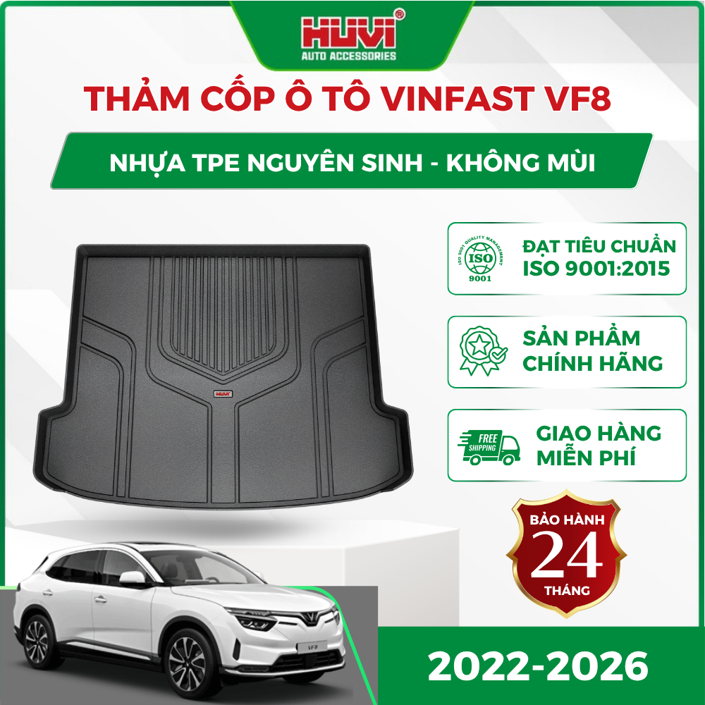 Thảm lót cốp ô tô Vinfast VF8 2022-2026 nhựa TPE nguyên sinh Huvi